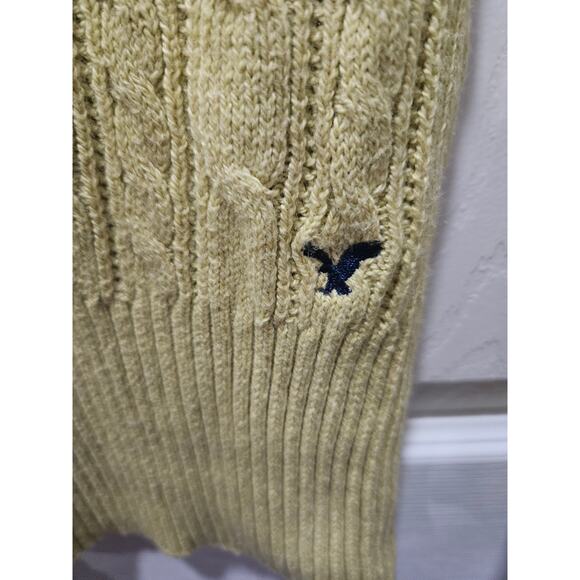 Vintage y2k American Eagle Outfitters Yellow Butter Cable Knit Sweater M Deep V - Picture 3 of 9